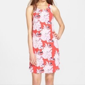 ASTR | Coral Red Floral Racerback Shift Dress Sleeveless Spring Summer Women's L
